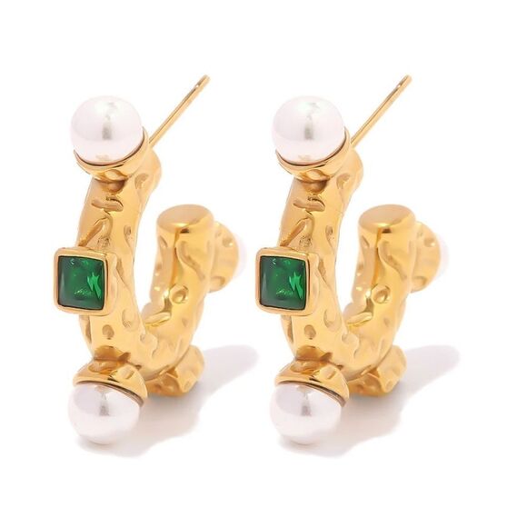 Pearl hoop earrings M292 - Picture 2 of 5